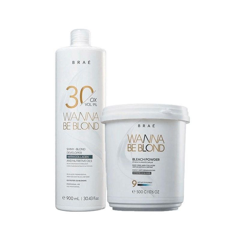 Braé Wanna Be Blond Kit Pó Descolorante 500g + Oxidante 30 Vol 900ml