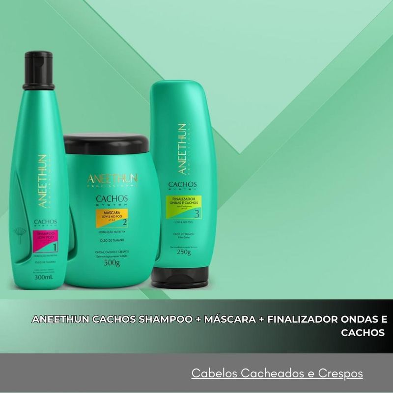 Aneethun Cachos Shampoo 300ml + Máscara 500g + Finalizador Ondas e Cachos 250g