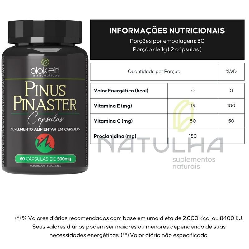 Pinus Pinaster com Vitaminas - 60 Cápsulas - Bioklein