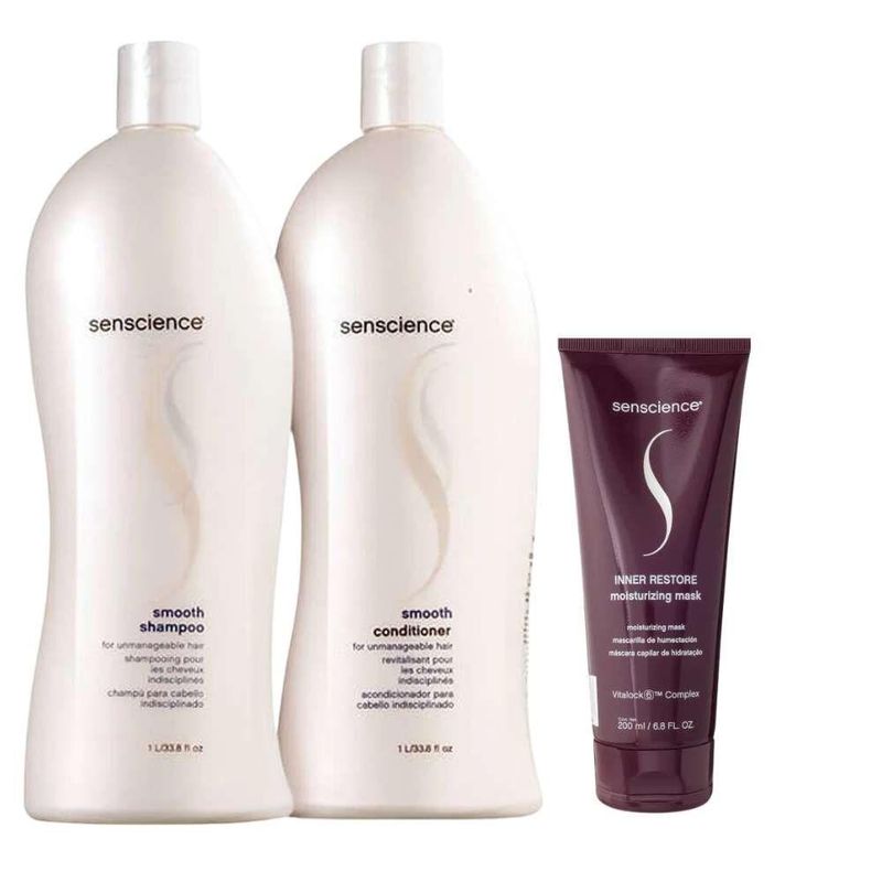 Senscience Smooth Shampoo + Condicionador 1L + Inner Restore 200ml