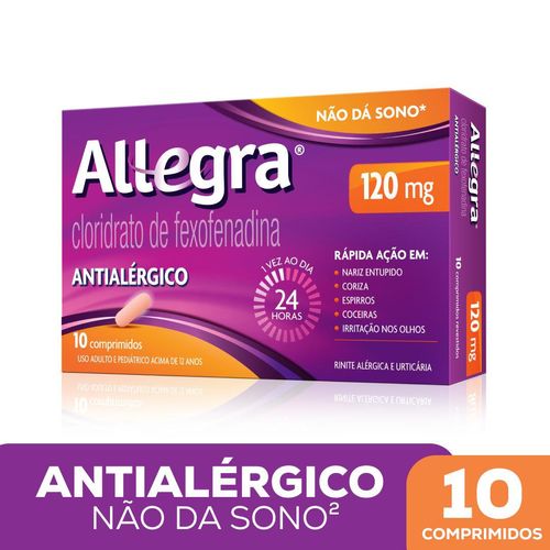 Antialérgico Allegra Cloridrato de Fexofenadina 120mg 10 Comprimidos
