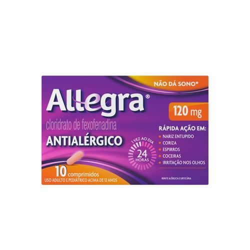 Antialérgico Allegra Cloridrato de Fexofenadina 120mg 10 Comprimidos