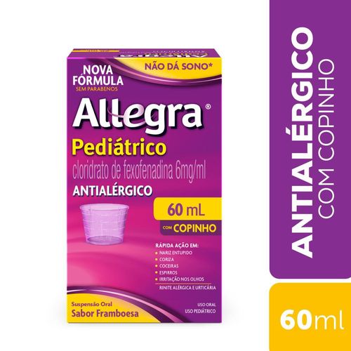 Antialérgico Infantil Allegra Pediátrico Cloridrato de Fexofenadina Copo 6mg/ml 60ml