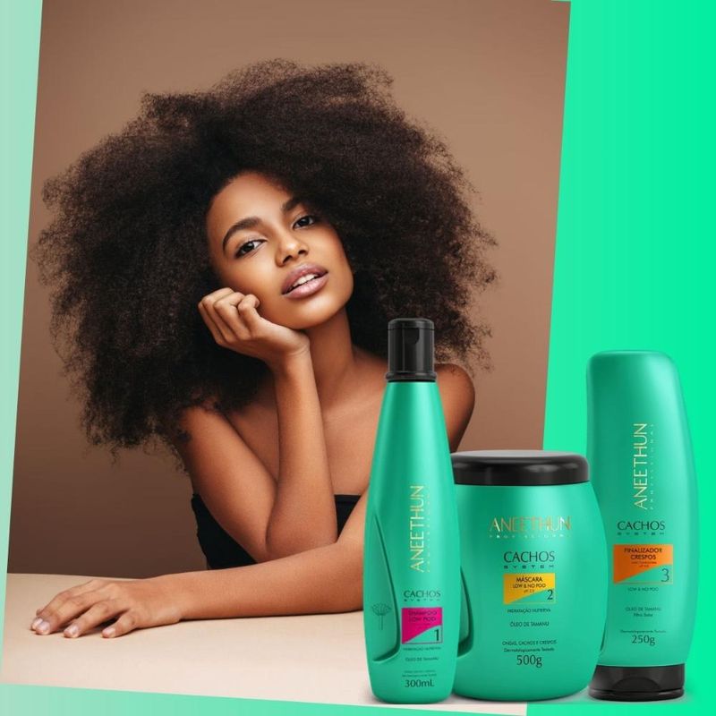 Aneethun Cachos - Shampoo 300ml + Máscara 500g + Finalizador Crespos 250g