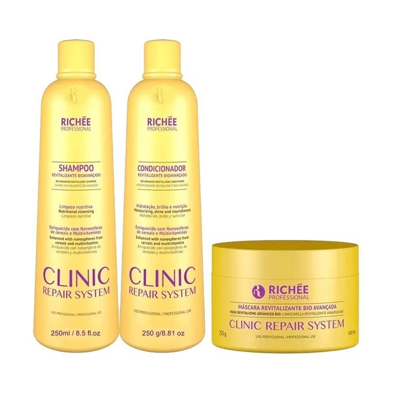 Richée Clinic Repair System - Shampoo 250ml + Condicionador 250ml + Máscara 250g