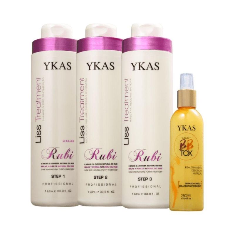 Ykas Escova Progressiva Rubi (3x1L) + Botox Líquido Tratamento 250ml