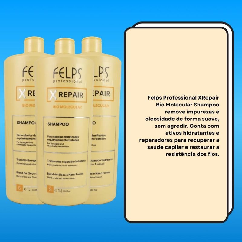 Felps X Repair Bio Molecular - Kit 3 Shampoos 1L