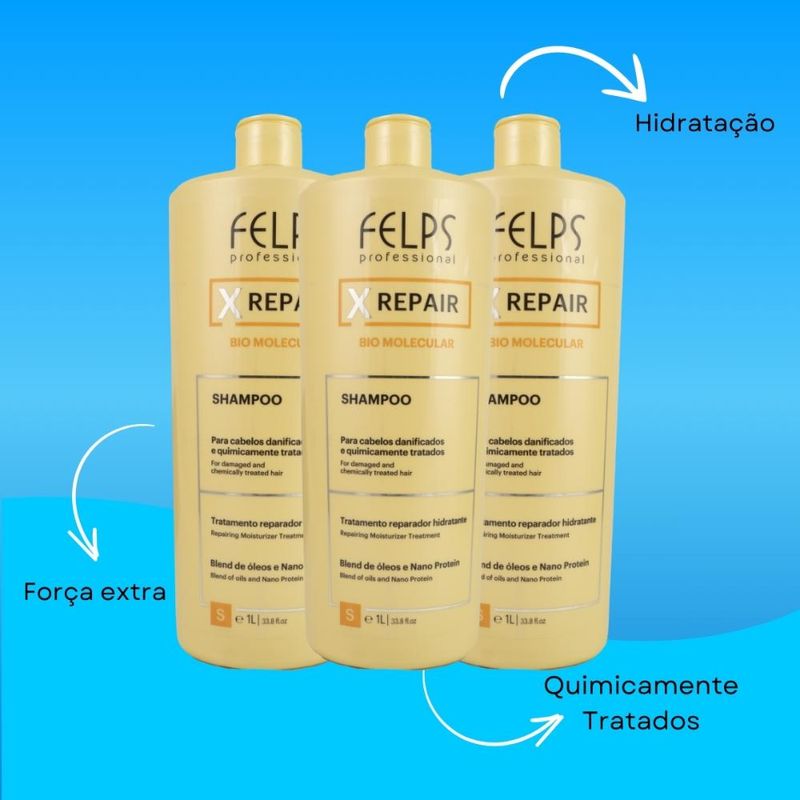 Felps X Repair Bio Molecular - Kit 3 Shampoos 1L
