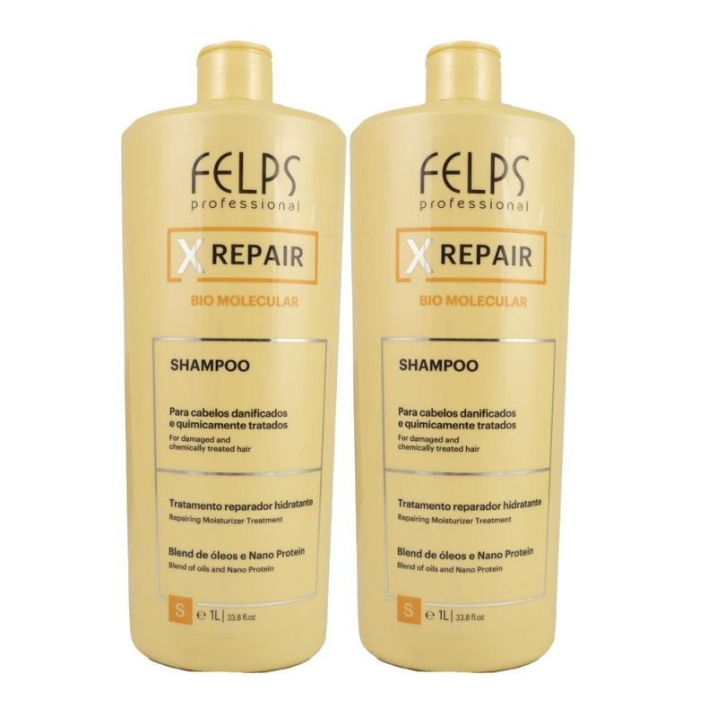 Felps X Repair Bio Molecular - Kit 2 Shampoos 1L - Cabelos Danificados ou Quimicamente Tratados