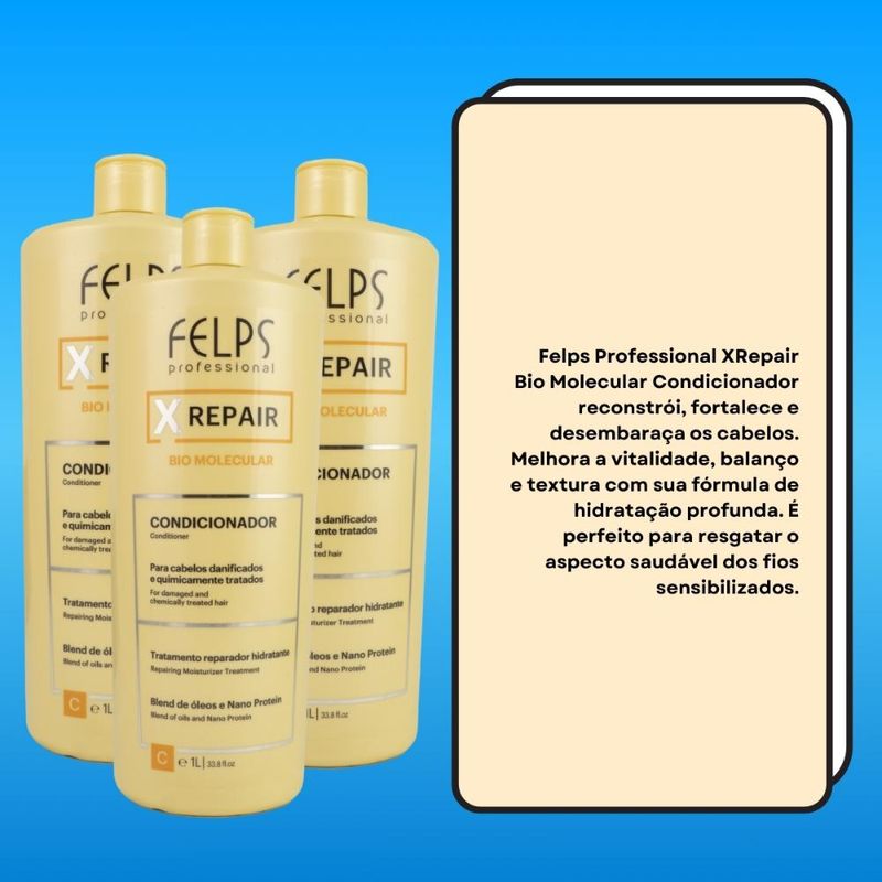Felps X Repair Bio Molecular - Kit 3 Condicionador 1L