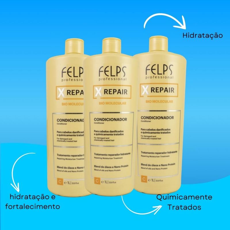 Felps X Repair Bio Molecular - Kit 3 Condicionador 1L