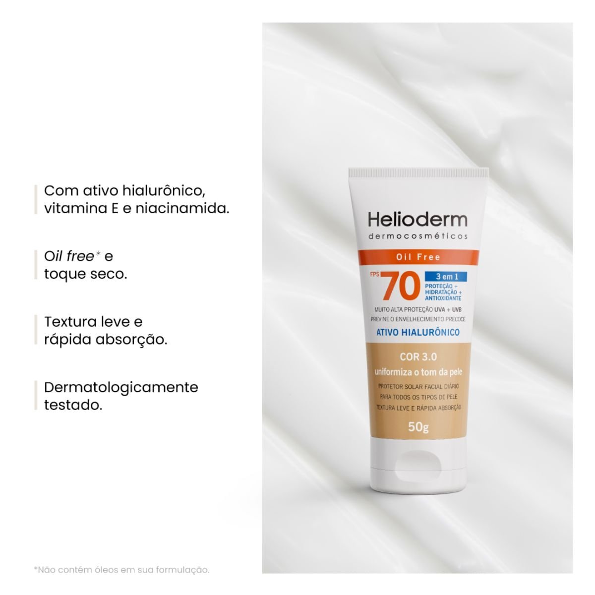 Encontraproduto.com.br - Protetor Solar Helioderm Facial FPS 70 Bege Médio 50g