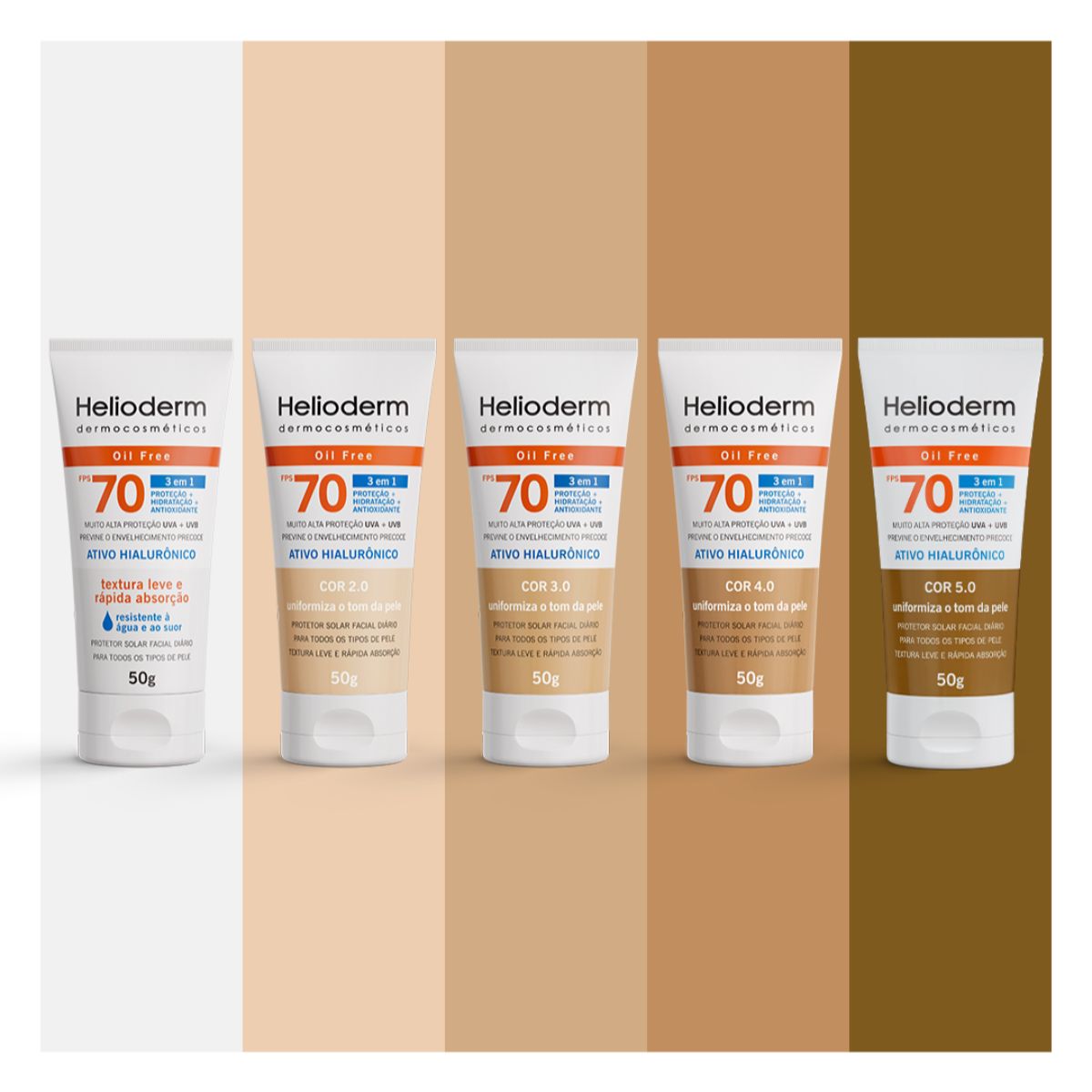 Encontraproduto.com.br - Protetor Solar Helioderm Facial FPS 70 Bege Médio 50g