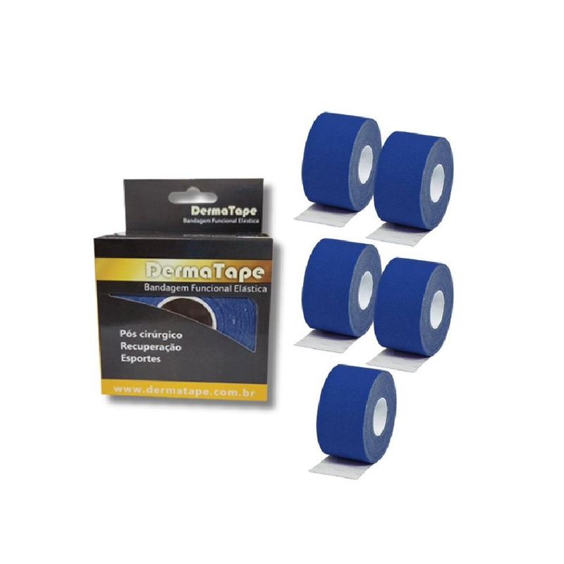 Kit 5 Bandagens Funcionais Elásticas Derma Tape Bioland - Azul