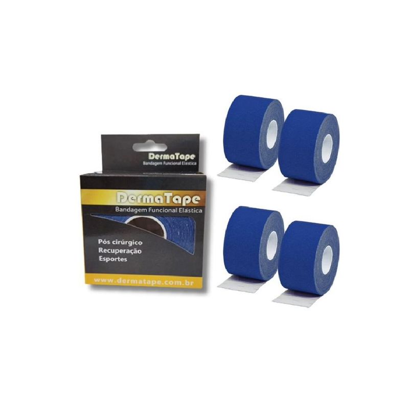 Kit 4 Bandagens Funcionais Elásticas Derma Tape Bioland - Azul
