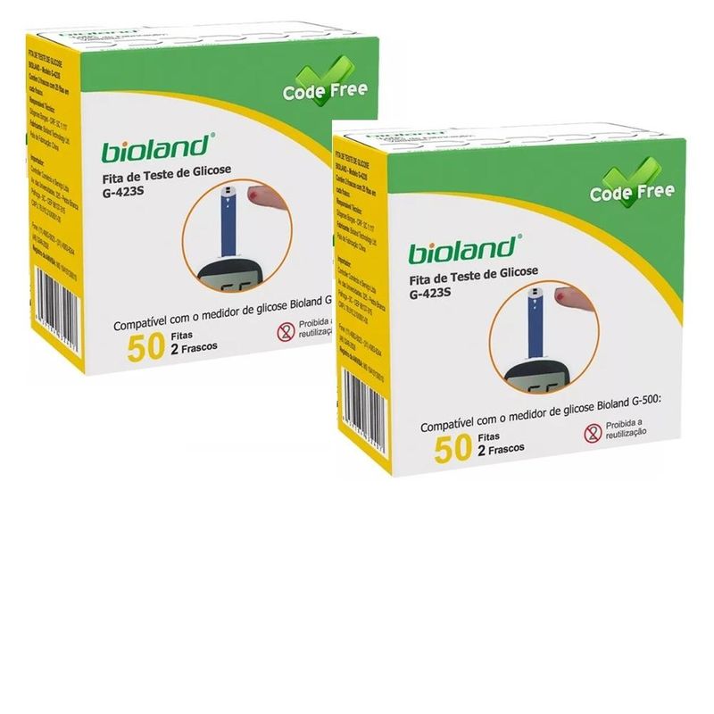 Kit 100 Fitas Reagentes Bioland G423S CODE Free – Medição Precisa de Glicose