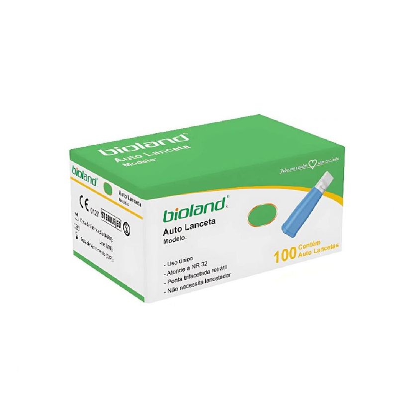 Kit com 2 Auto Lancetas Retráteis 28G - Caixa com 100 Unidades - Bioland