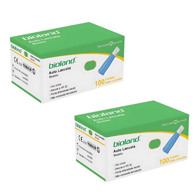 Kit com 2 Auto Lancetas Retráteis 28G - Caixa com 100 Unidades - Bioland