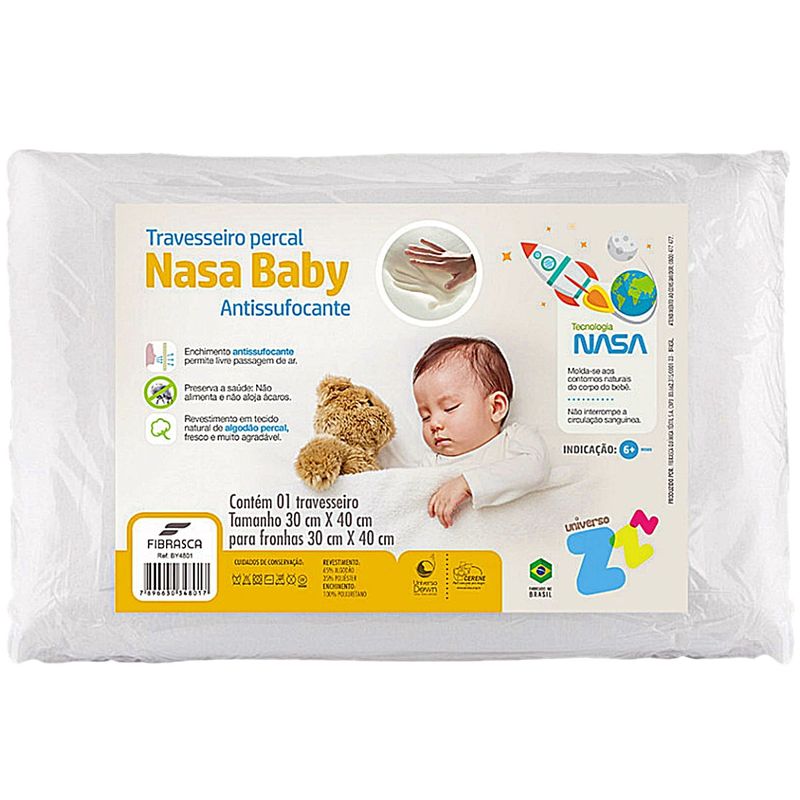Travesseiro Nasa Baby Fibrasca Percal Antissufocante - 30x40cm