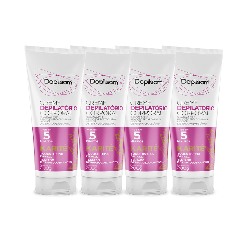 Kit Creme Depilatório Corporal Depilsam Karité - 200g - 4 Unidades