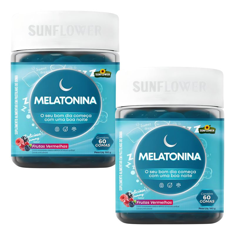 Kit 2 Melatonina Gummy 60 Gomas - Sabor Frutas Vermelhas Sunflower
