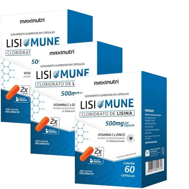 Kit 3x Maxinutri - Lisimune (Lisina, Vitamina C e Zinco) - 60 Cápsulas