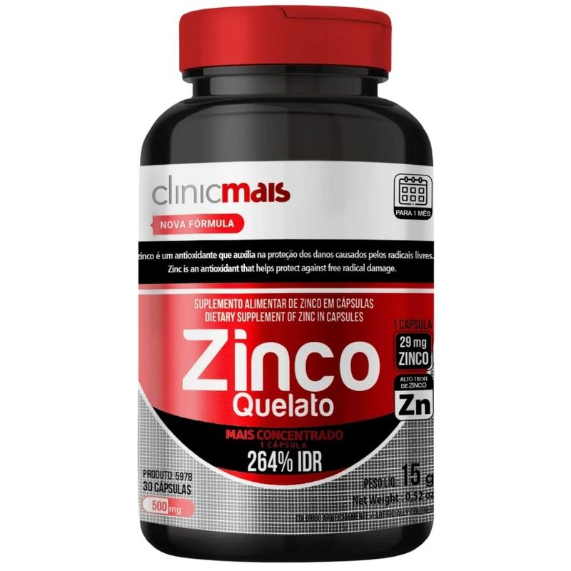Clinicmais - Zinco Quelato 29mg - 30 Cápsulas