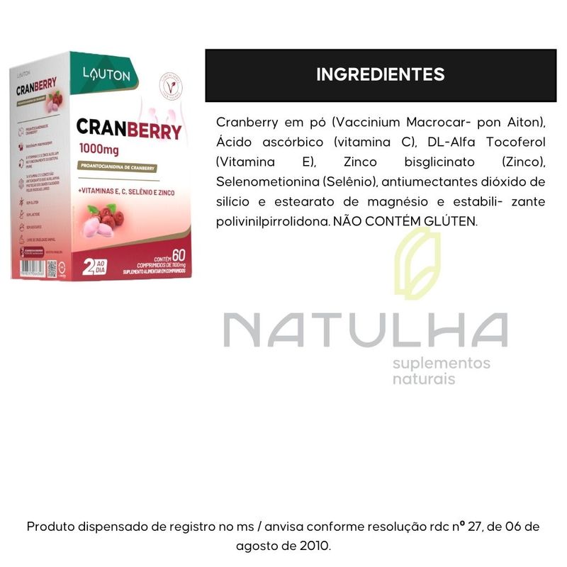 Lauton - Cranberry com Vitaminas 1000mg - 60 Comprimidos