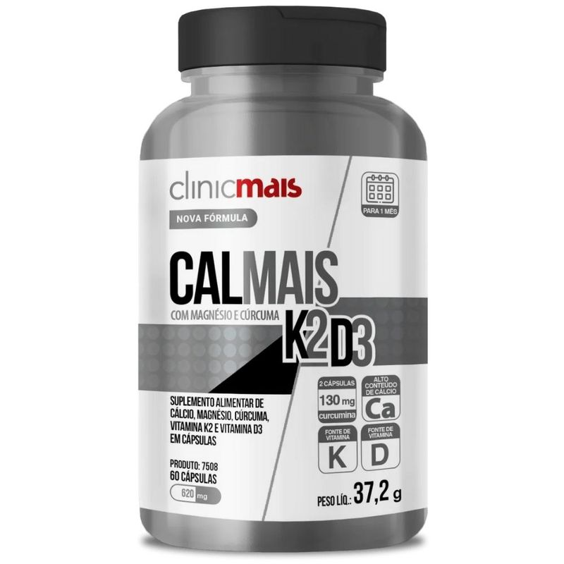 Clinicmais - Calmais (Vitamina D3+K2, Cálcio, Magnésio e Cúrcuma) - 60 Cápsulas