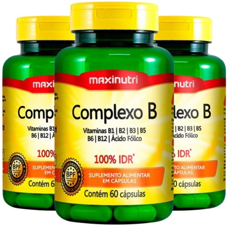 KIT 3X Vitaminas do Complexo B - 100% IDR - 60 cápsulas - Maxinutri