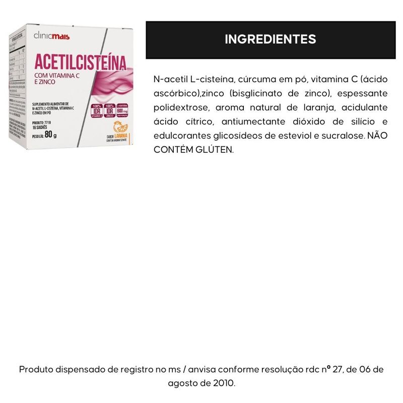 KIT 3X Acetilcisteína com Vitamina C e Zinco - 16 sachês - Clinicmais Laranja
