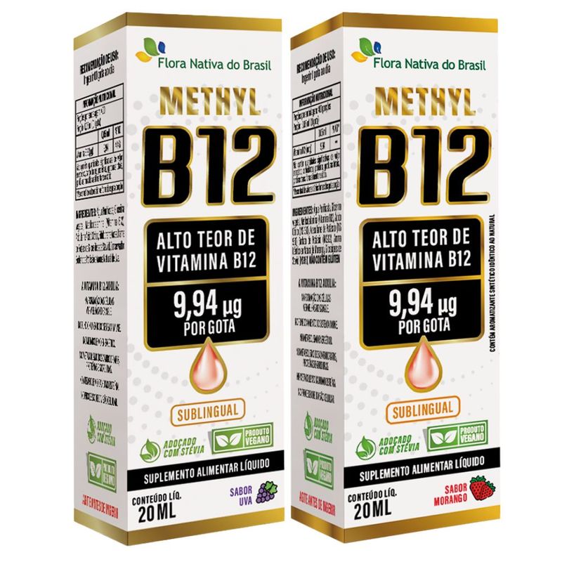 KIT Vitamina B12 Sublingual - Metilcobalamina UVA e Morango - Flora Nativa