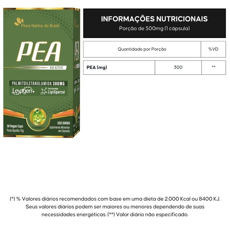 PEA - Palmitoiletanolamida Levagen® - 300mg - 30 cápsulas - Flora Nativa