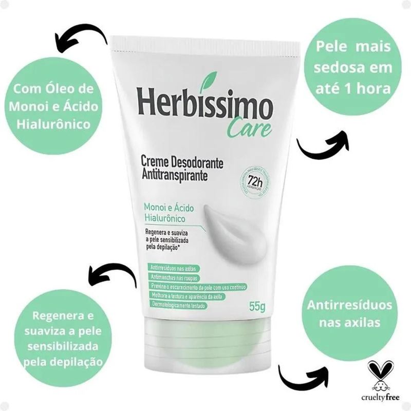 Desodorante Creme Herbíssimo Monoi e Ácido Hialurônico - 55g