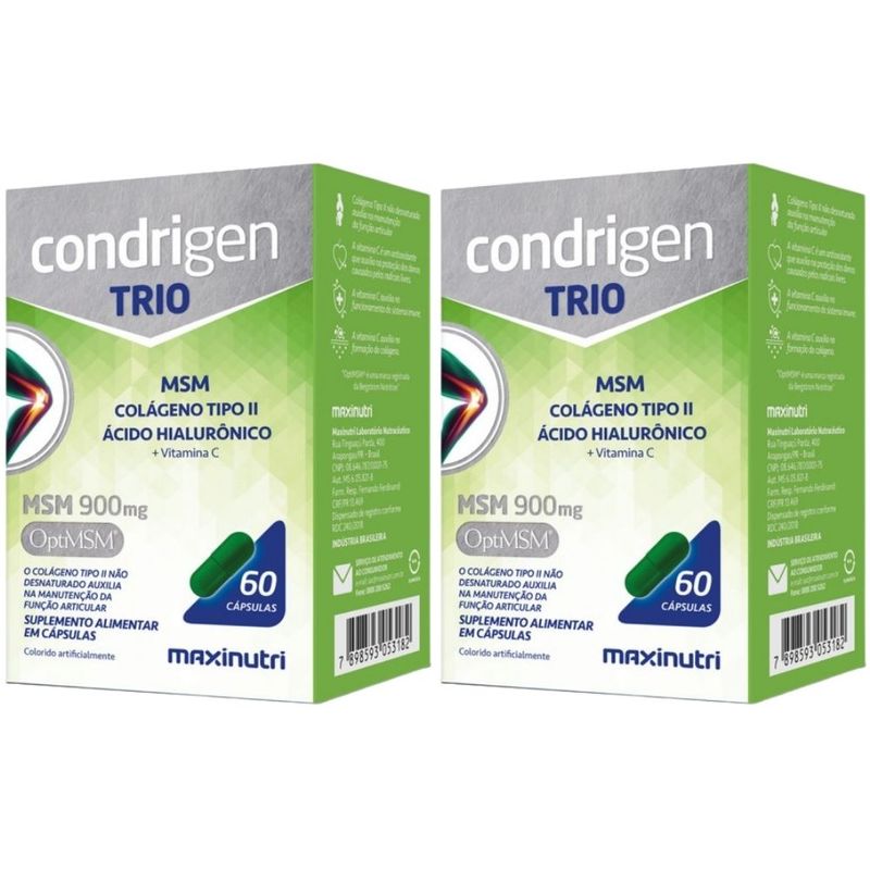 Kit 2x Condrigen TRIO (MSM, Colágeno Tipo 2, Ác Hialurônico, Vit C) - 60 Cápsulas - Maxinutri
