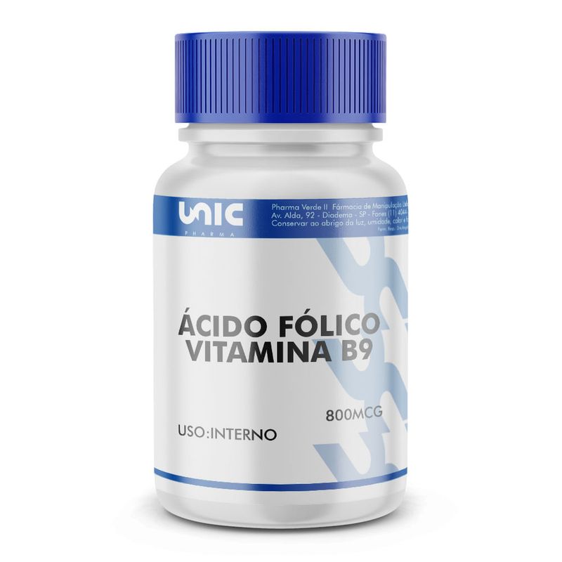 Vitamina B9 Ácido Fólico - 800mcg - Unicpharma - 60 Cápsulas