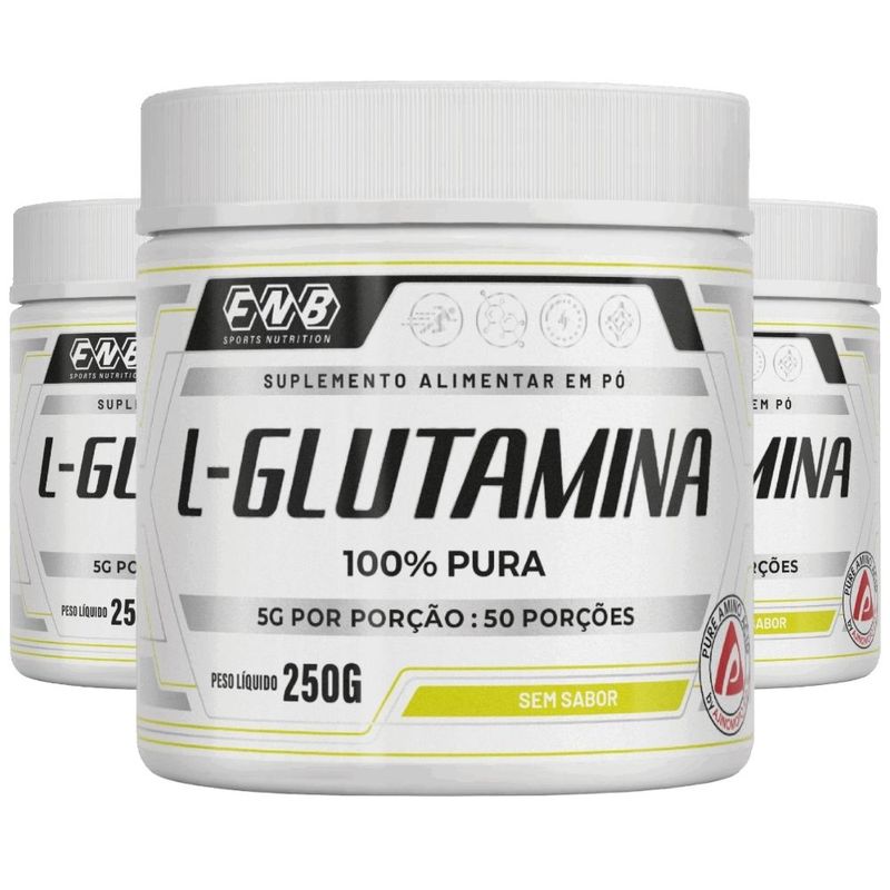 Kit 3x L-Glutamina 100% Pura - 250g - FNB Sports