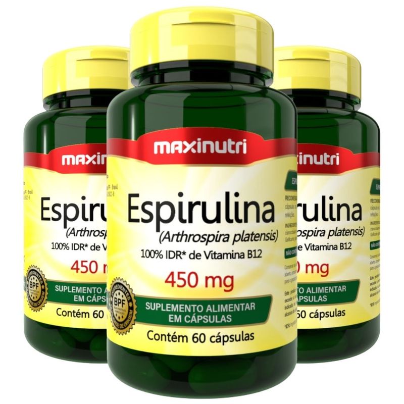 Kit 3x Espirulina 450mg - 60 Cápsulas - Maxinutri