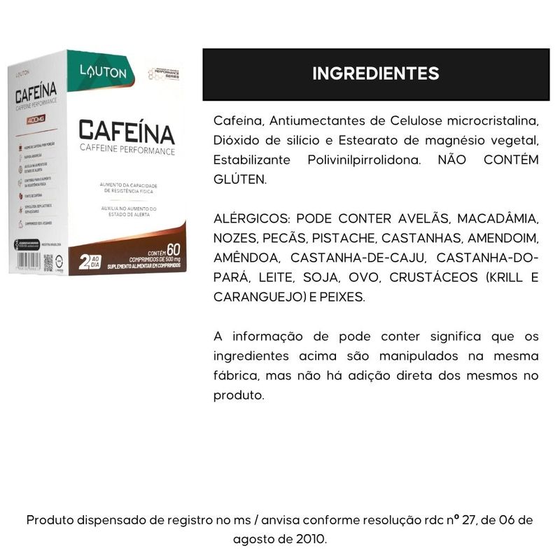 Cafeína 400mg - 60 Comprimidos - Lauton
