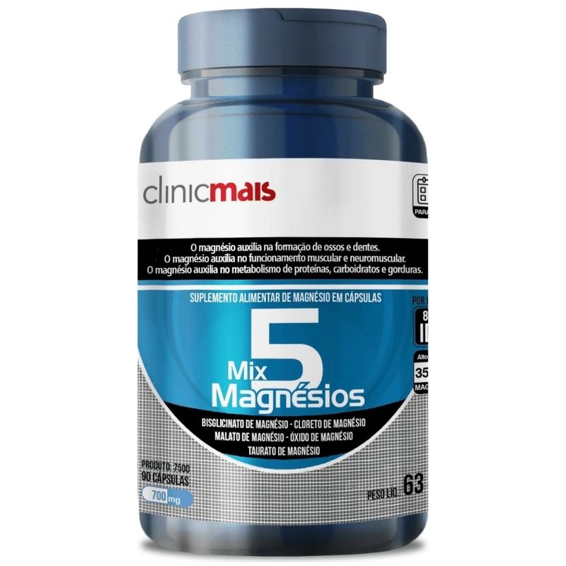 5 Mix Magnésios - 90 Cápsulas - Clinicmais