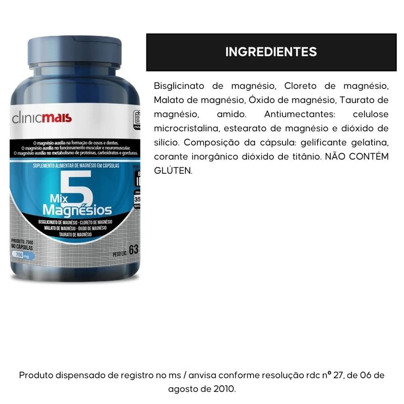 5 Mix Magnésios - 90 Cápsulas - Clinicmais