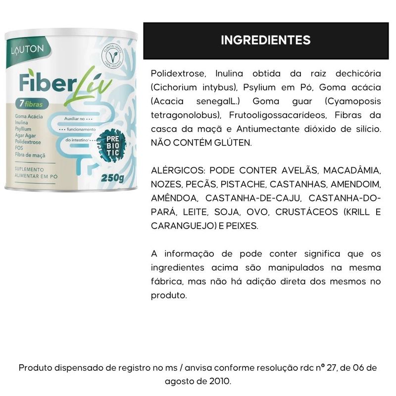 Fiberliv Prebiótico 7 Fibras - 250g - Lauton