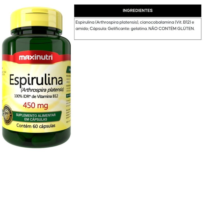 Espirulina 450mg - 60 Cápsulas - Maxinutri
