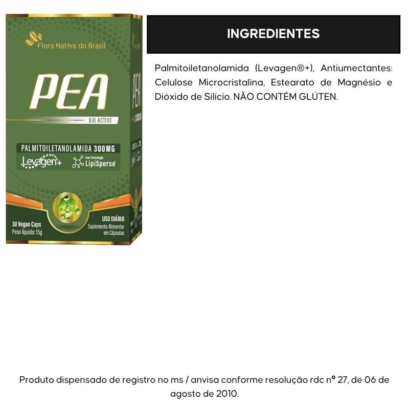 Kit 3x PEA Palmitoiletanolamida Levagen - 300mg - 30 Cápsulas - Flora Nativa
