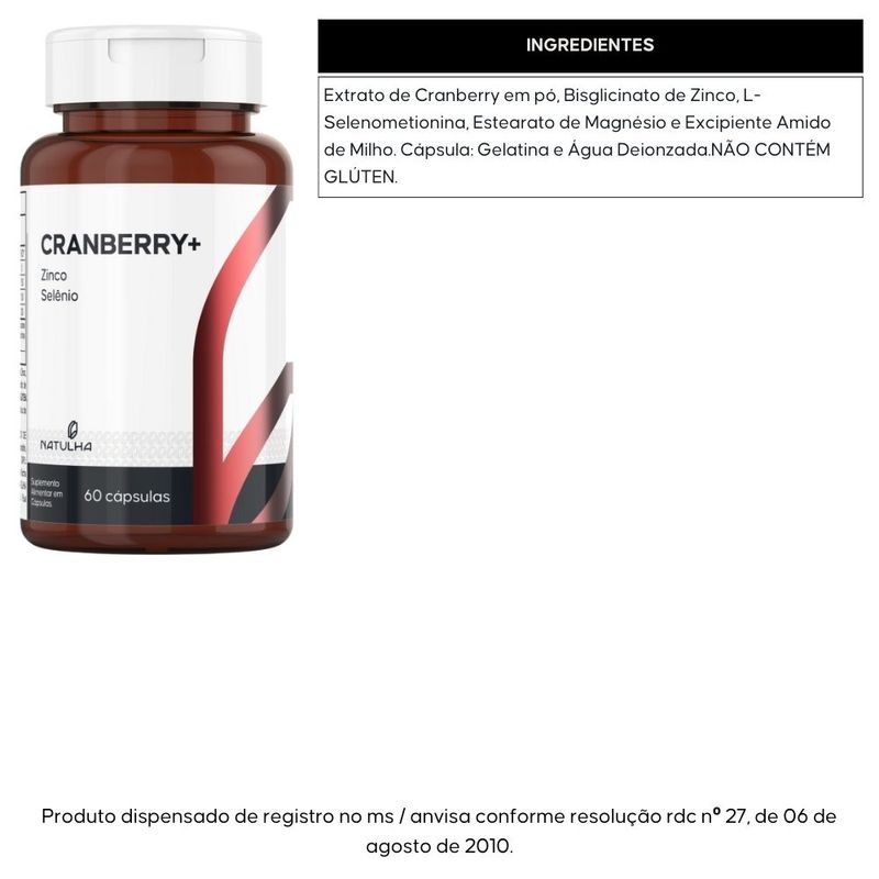 Kit 2x Cranberry com Zinco e Selênio - 60 Cápsulas - Natulha