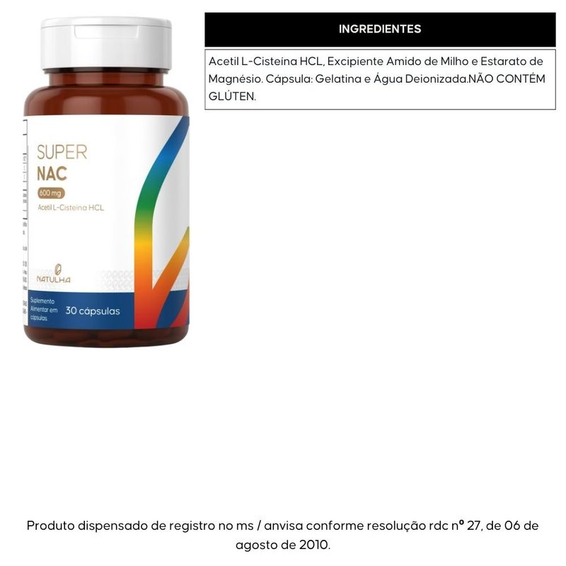 Kit 3x Super NAC Acetilcisteína HCL 600mg - 30 Cápsulas - Natulha