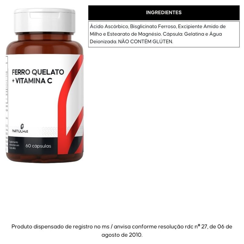 Ferro Quelato + Vitamina C - 60 Cápsulas - Natulha
