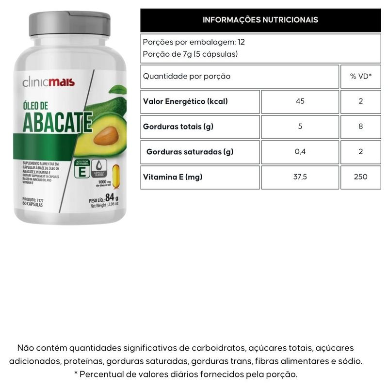 Kit 3x Óleo de Abacate com Vitamina E 1000mg - 60 Cápsulas - Clinicmais