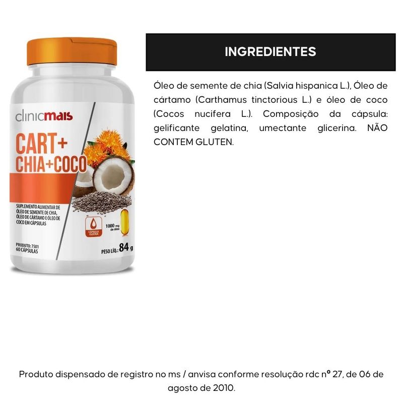 Cártamo + Chia + Coco 1000mg - 60 Cápsulas - Clinicmais