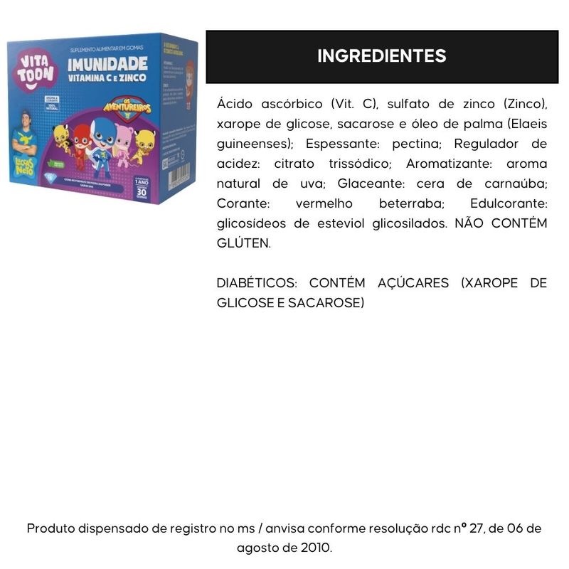 KIT 2X Vitamina C + Zinco Kids Imunidade Vitatton Luccas Neto - 30 gomas - Maxinutri